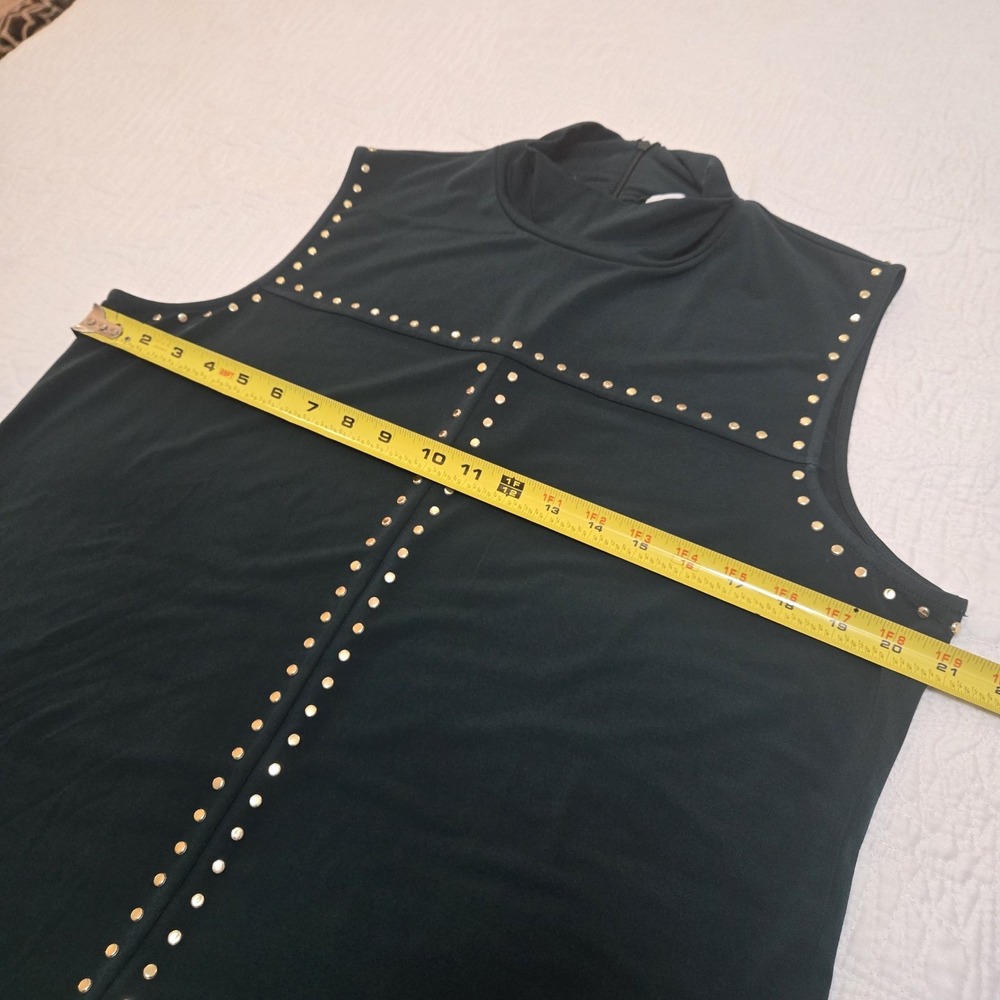 Calvin Klein Womens XL Mock Neck Sleeveless Top Tank Studded Jewel Hunter Green - Picture 8 of 13
